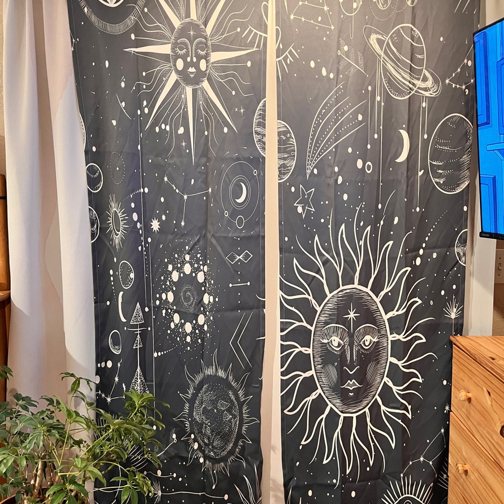 Celestial Sun and Moon curtains - grey and White